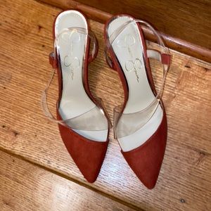 Jessica Simpson Rust and Clear Heels